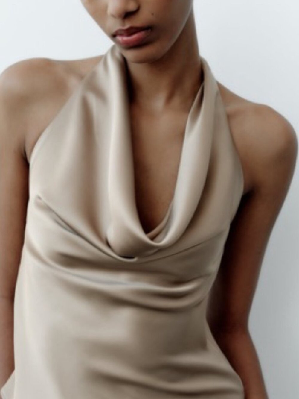 Zara Satin Effect Halter Top Beige